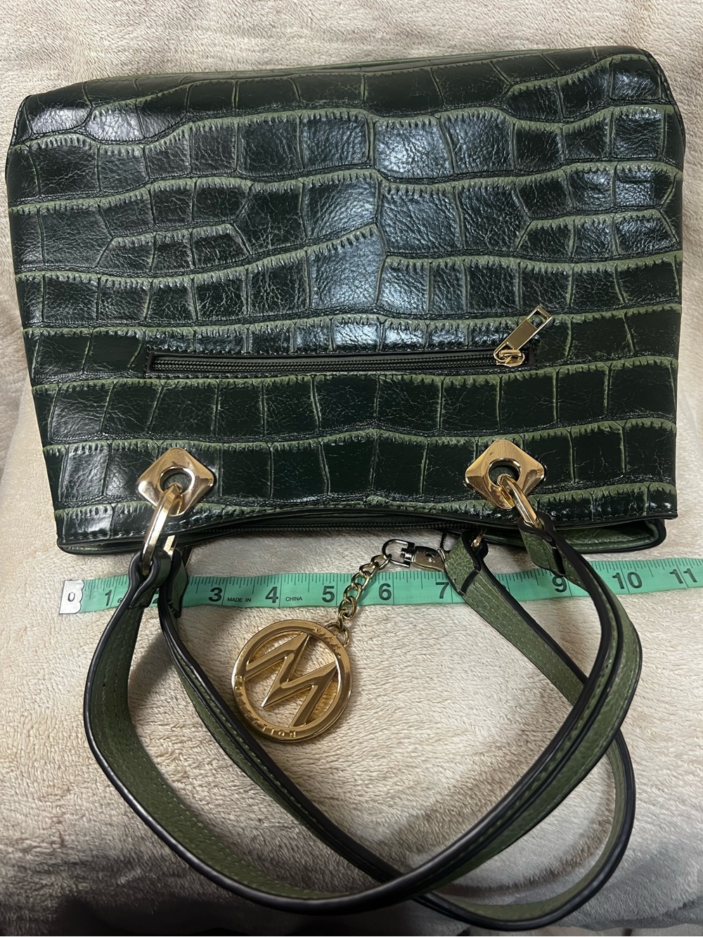 MKF Collection Vegan Leather Faux Croc Embossed Green Satchel Tote EUC - Picture 11 of 14